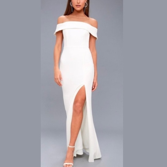 Dresses & Skirts - Lulus White Aveline Off The Shoulder Maxi Wedding Dress Dress Women’s Size Small
